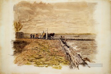 Thomas Eakins Painting - Drawing the Seine Realism landscape Thomas Eakins